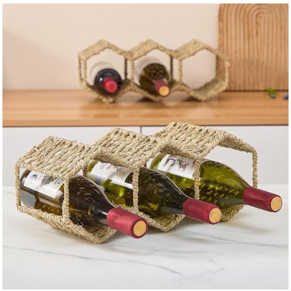 NEMSHIN Natural Seagrass Handmade Tabletop Wine Holder Bottle Rack 1 Layer - Picture 1 of 7